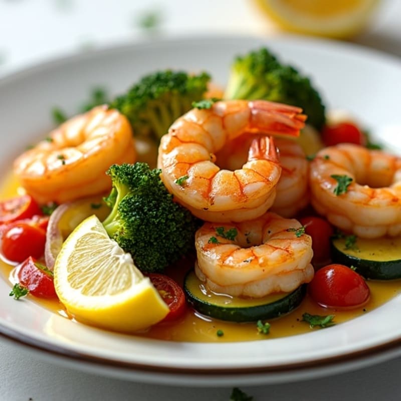 Garlic-Lemon Skillet Shrimp with Herb-Roasted Vegetables