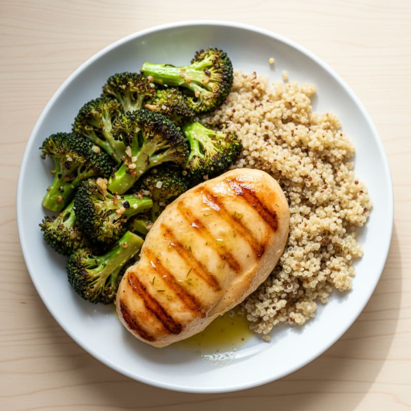 Grilled Chicken Breast with Roasted Broccoli and Quinoa