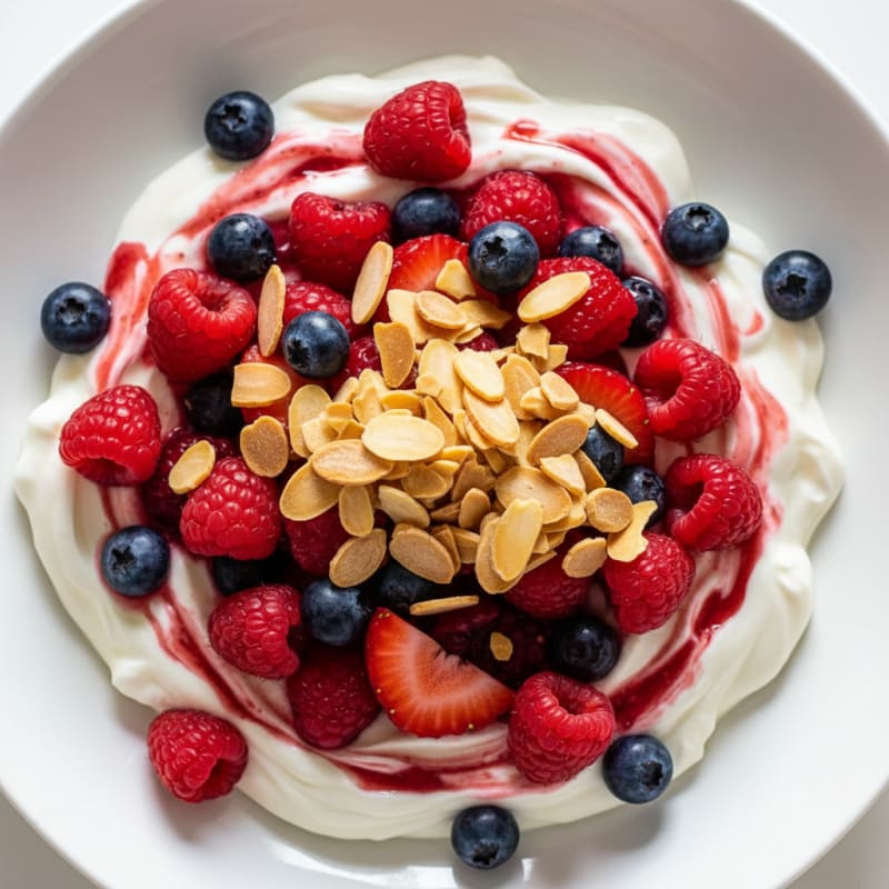 Greek Yogurt Protein Parfait with Mixed Berries and Almonds
