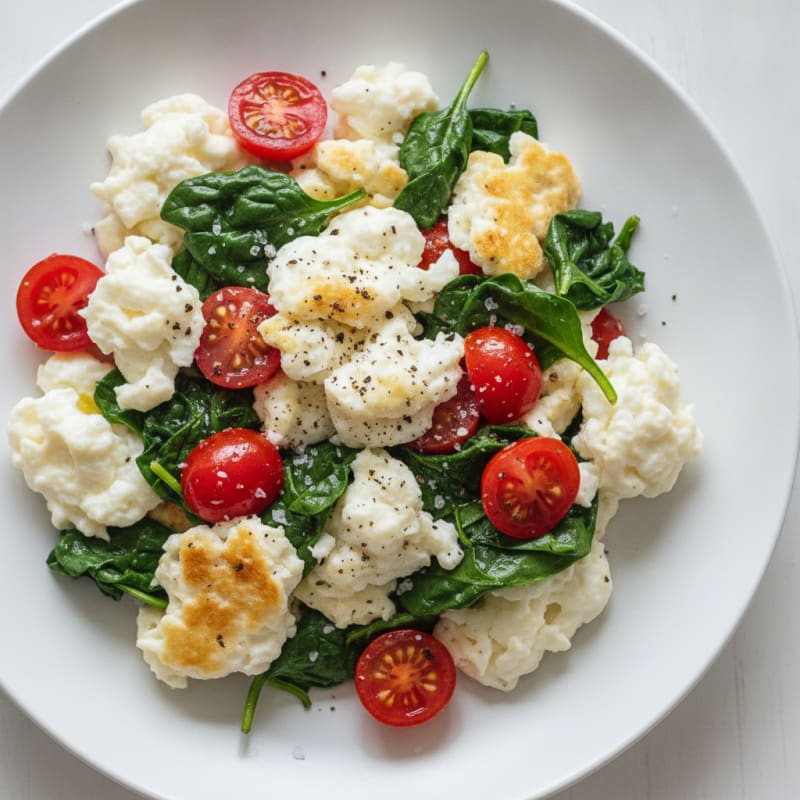 Egg White Spinach Scramble with Cherry Tomatoes