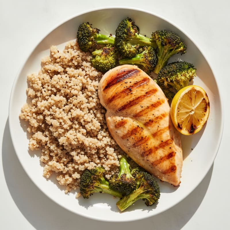 Grilled Chicken Breast with Roasted Broccoli and Quinoa