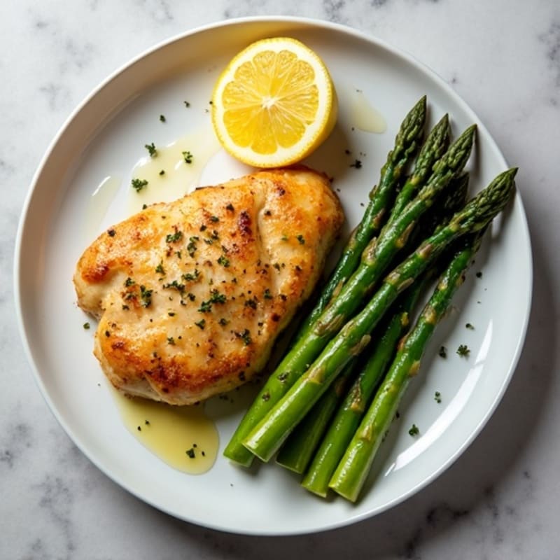 Lemon Garlic Pan-Seared Chicken with Roasted Asparagus