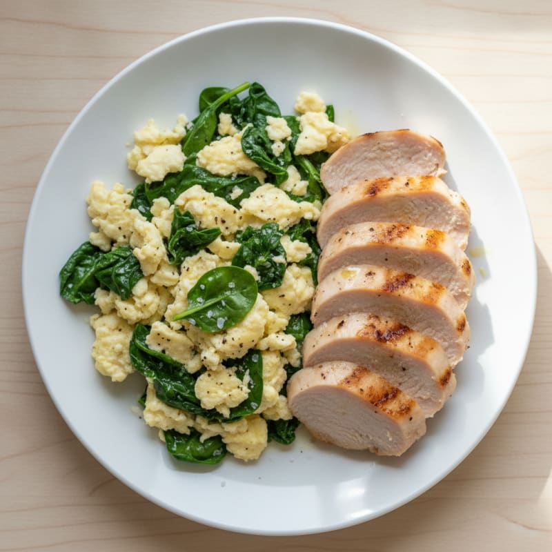 Egg White Spinach Scramble with Grilled Turkey Breast