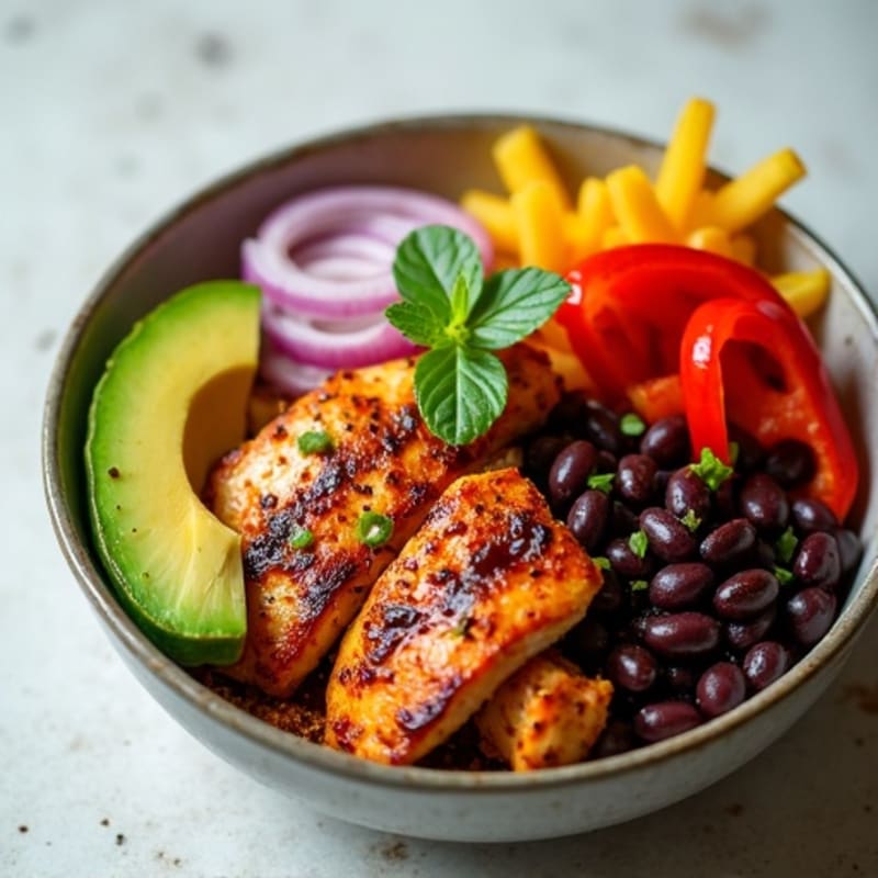 Spicy Chicken and Black Bean Bowl with Fresh Avocado and Lime