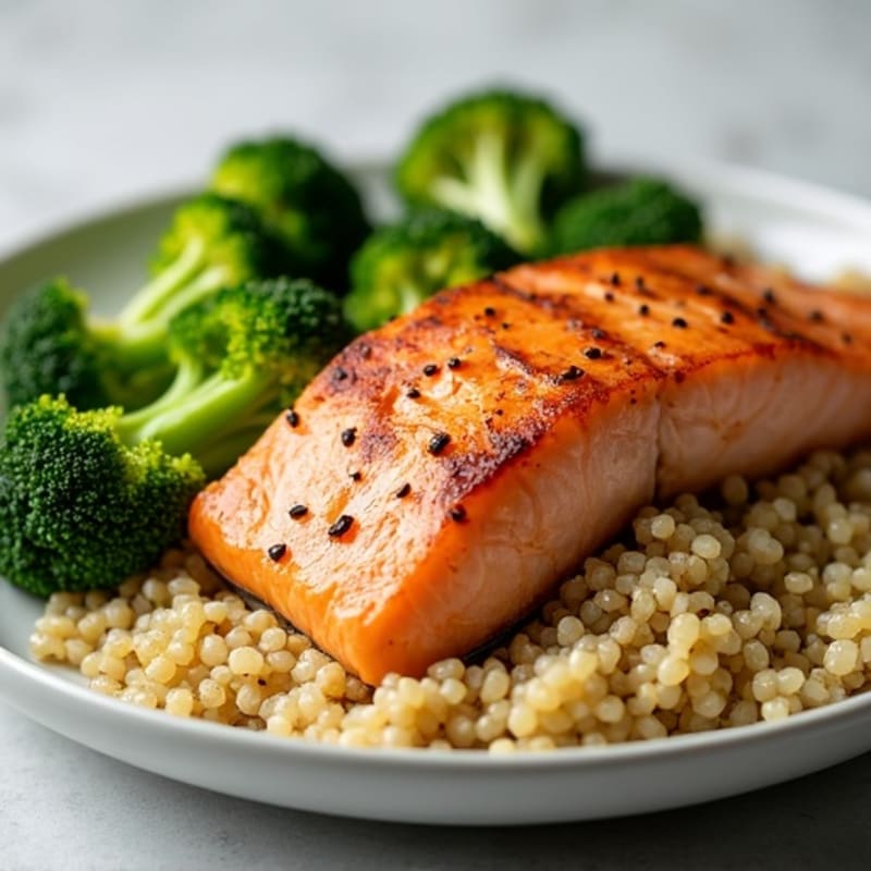 Seared Salmon with Roasted Broccoli and Quinoa