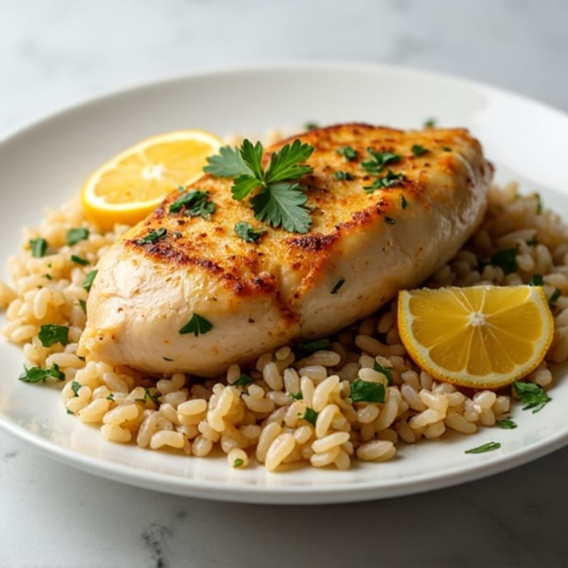Roasted Lemon Herb Chicken with Fluffy Rice Pilaf