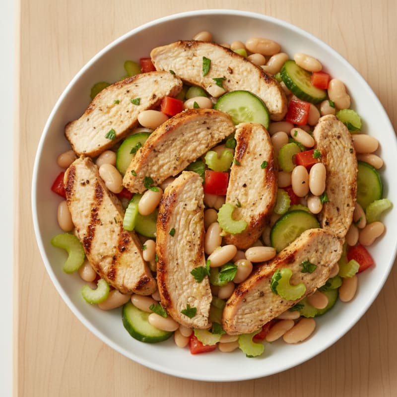Grilled Turkey and White Bean Salad with Crunchy Vegetables