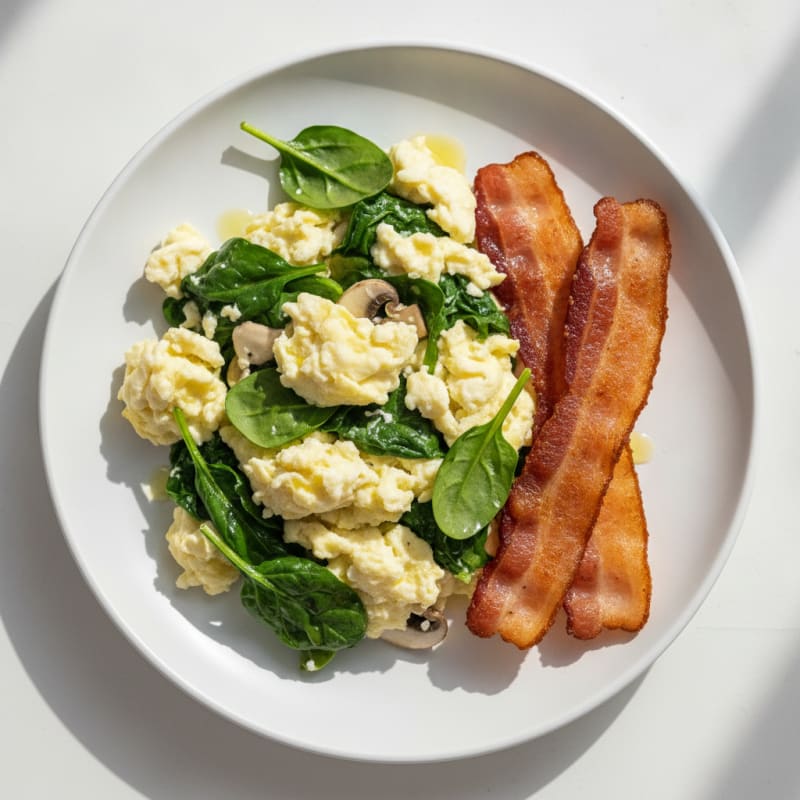 Egg White Spinach Scramble with Turkey Bacon