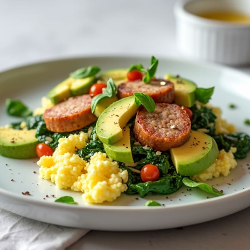 Egg White Scramble with Turkey Sausage and Spinach