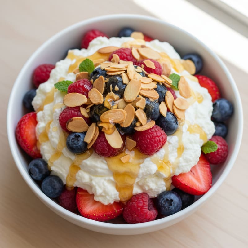 Greek Yogurt Protein Parfait with Mixed Berries and Almonds