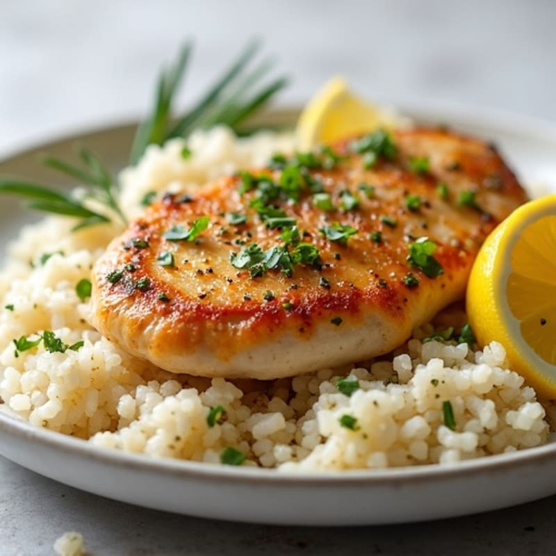 Pan-Seared Lemon Herb Chicken with Fluffy Rice Pilaf