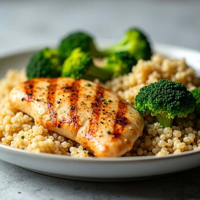 Grilled Chicken Breast with Quinoa and Roasted Broccoli