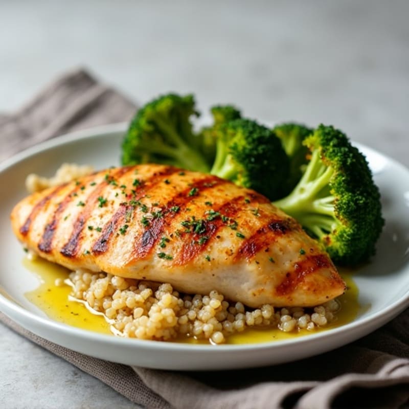 Grilled Chicken Breast with Quinoa and Roasted Broccoli