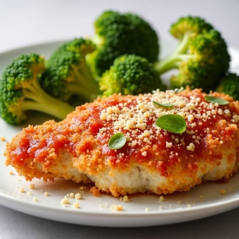 Healthy Crispy Chicken Parmesan with Roasted Broccoli