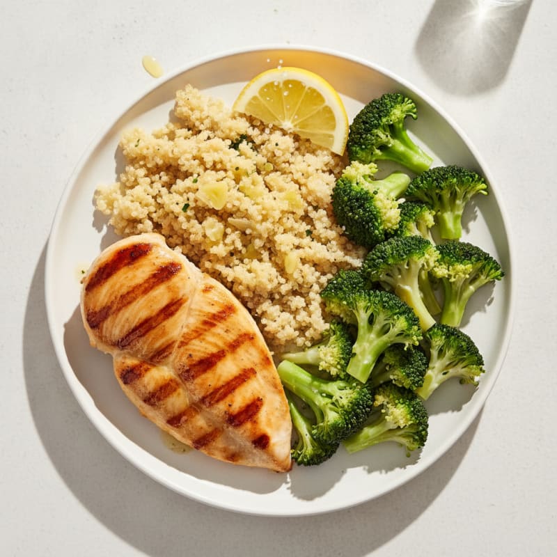 Grilled Chicken Breast with Quinoa and Steamed Broccoli