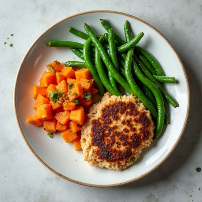 Seared Turkey Patties with Roasted Sweet Potato and Green Beans