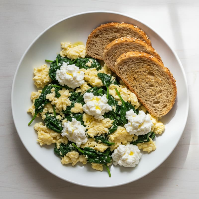 Egg White Spinach Scramble with Cottage Cheese