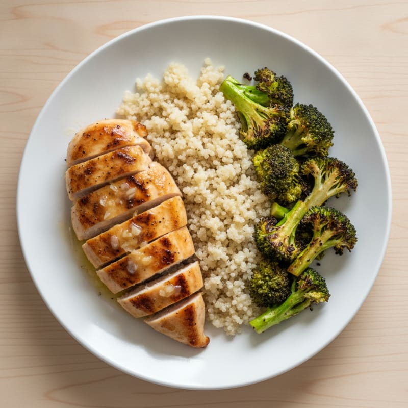 Grilled Chicken Breast with Quinoa and Roasted Broccoli