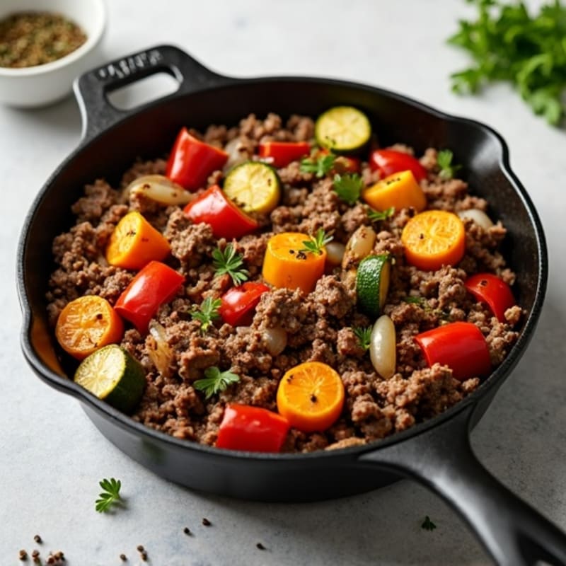Herb-Seasoned Lean Ground Beef Skillet with Roasted Vegetables