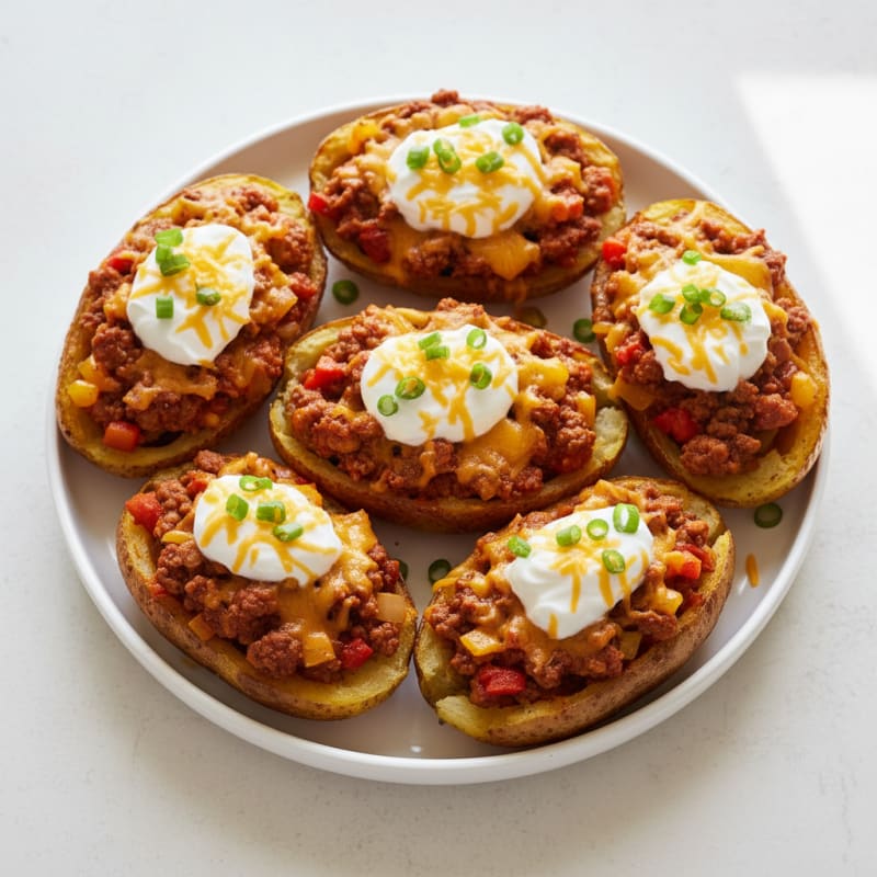 Hearty Chili Cheese Potato Skins