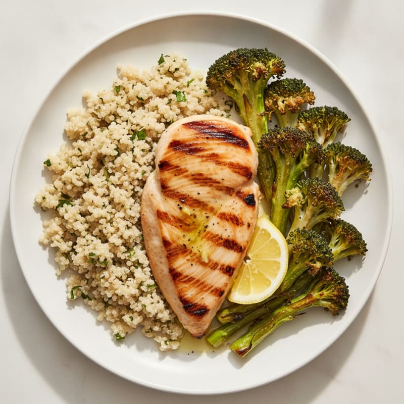 Grilled Chicken Breast with Quinoa and Roasted Broccoli