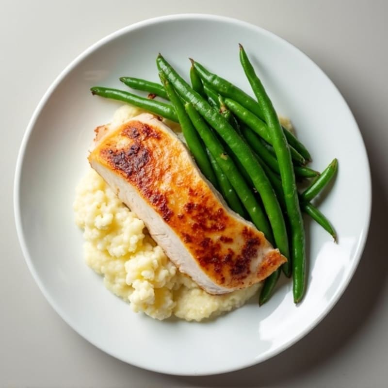 Seared Turkey Breast with Steamed Green Beans and Cauliflower Mash