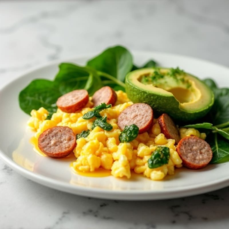 Egg White and Turkey Sausage Scramble with Spinach