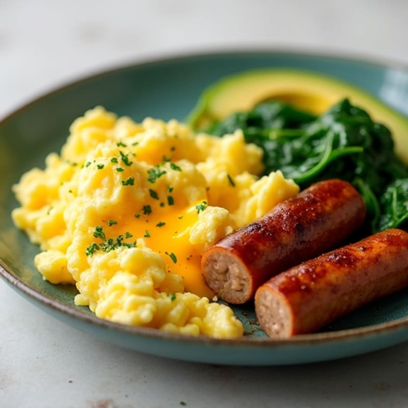 Scrambled Egg Whites with Turkey Sausage and Sautéed Spinach