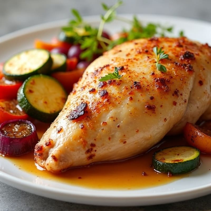 Tender Spiced Lemon-Garlic Roasted Chicken with Roasted Vegetables