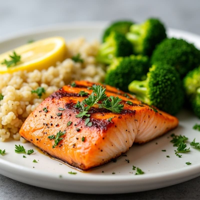 Lemon Herb Grilled Salmon with Quinoa and Broccoli