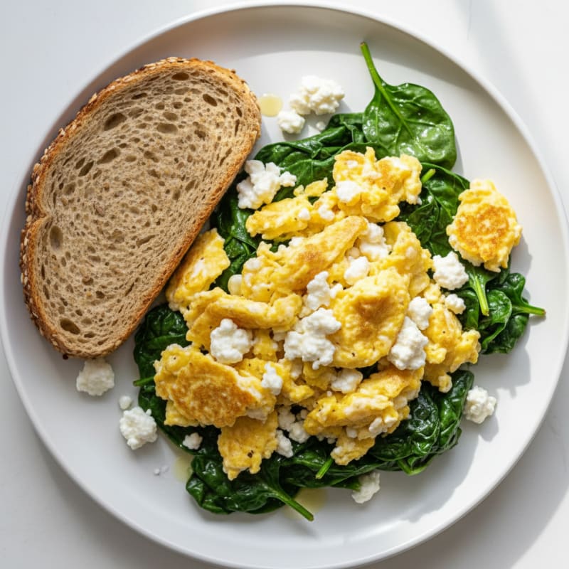 Cottage Cheese and Egg Scramble with Sautéed Spinach