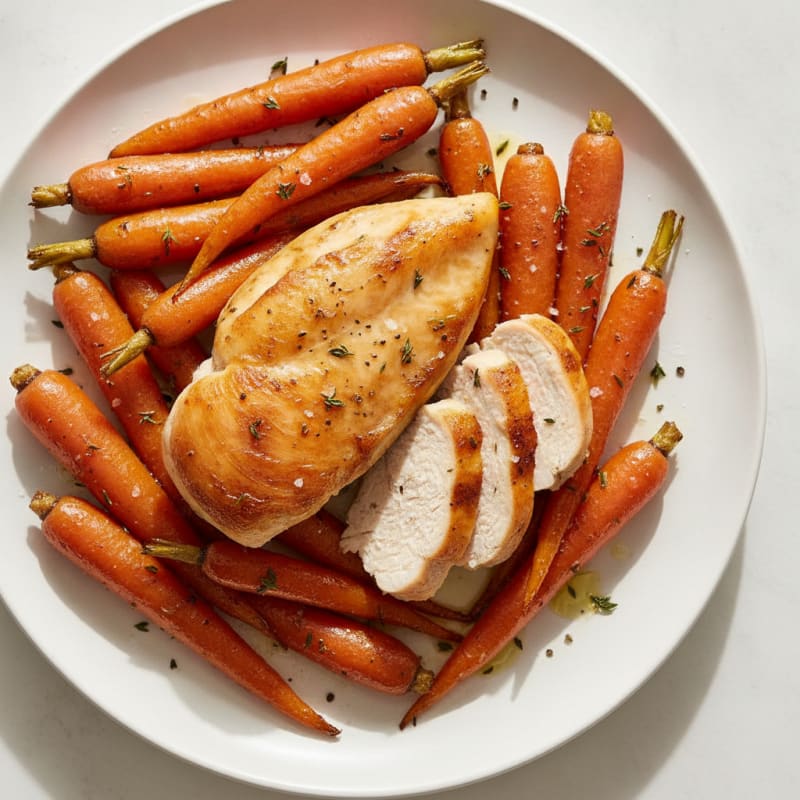 Maple-Glazed Roasted Carrots with Herbed Chicken