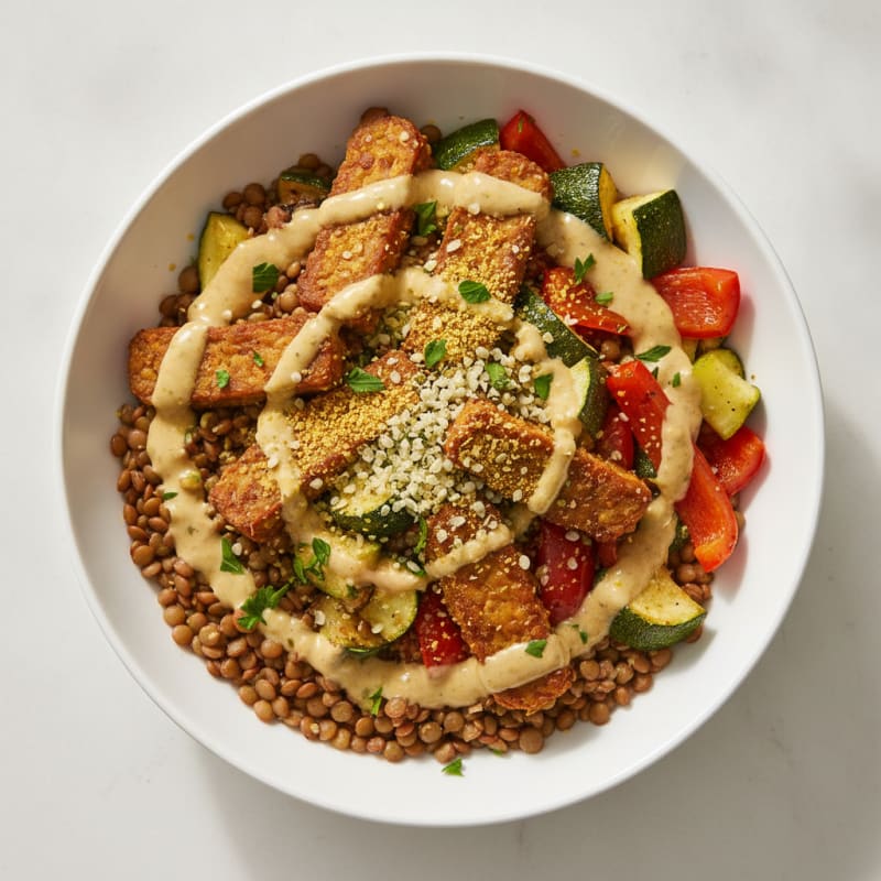Roasted Vegetable Buddha Bowl with Tahini Dressing