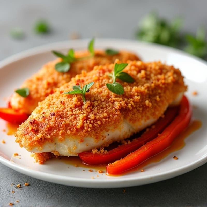 Crispy Baked Sweet and Sour Chicken with Roasted Bell Peppers