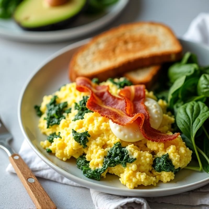 Cottage Cheese Scramble with Spinach and Turkey Bacon