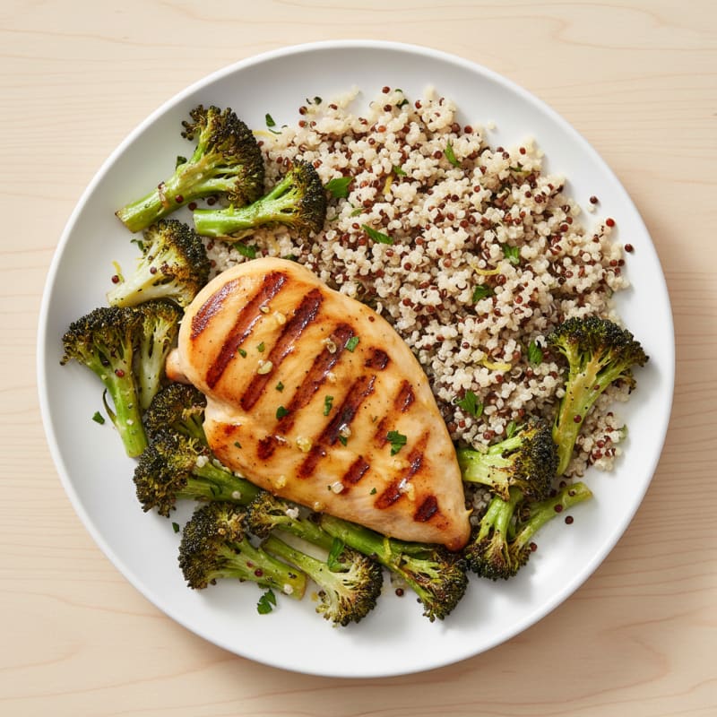 Grilled Chicken Breast with Quinoa and Roasted Broccoli