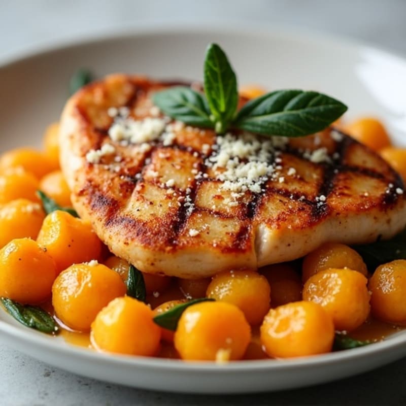 Crispy Sweet Potato Gnocchi with Sage Brown Butter and Chicken