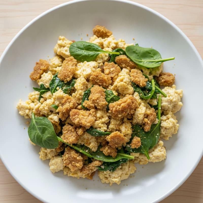 Silky Tofu Scramble with Spinach and Tempeh Crumbles