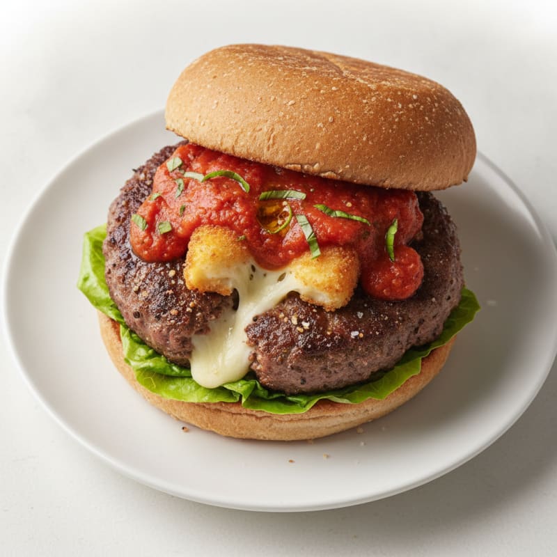 Mozzarella Stick Beef Burger with Marinara