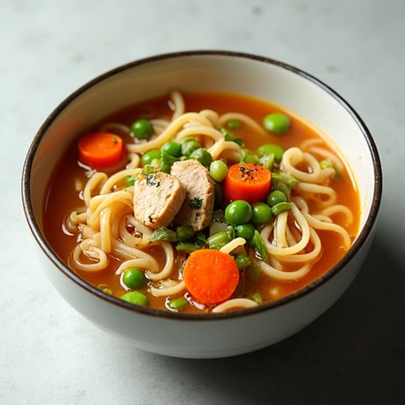 Tender Chicken and Vegetable Noodle Soup with Savory Umami Broth