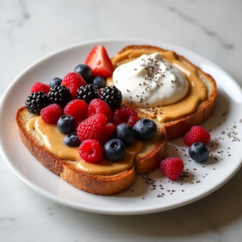 Crispy Whole Grain Toast with Creamy Peanut Butter and Fresh Berries