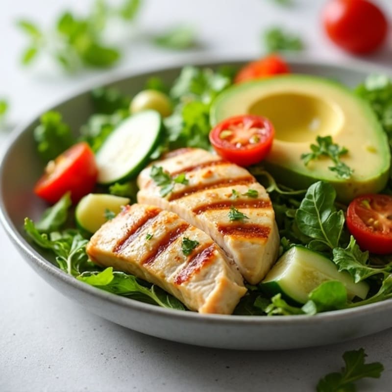 Grilled Chicken Salad with Creamy Avocado and Mixed Greens