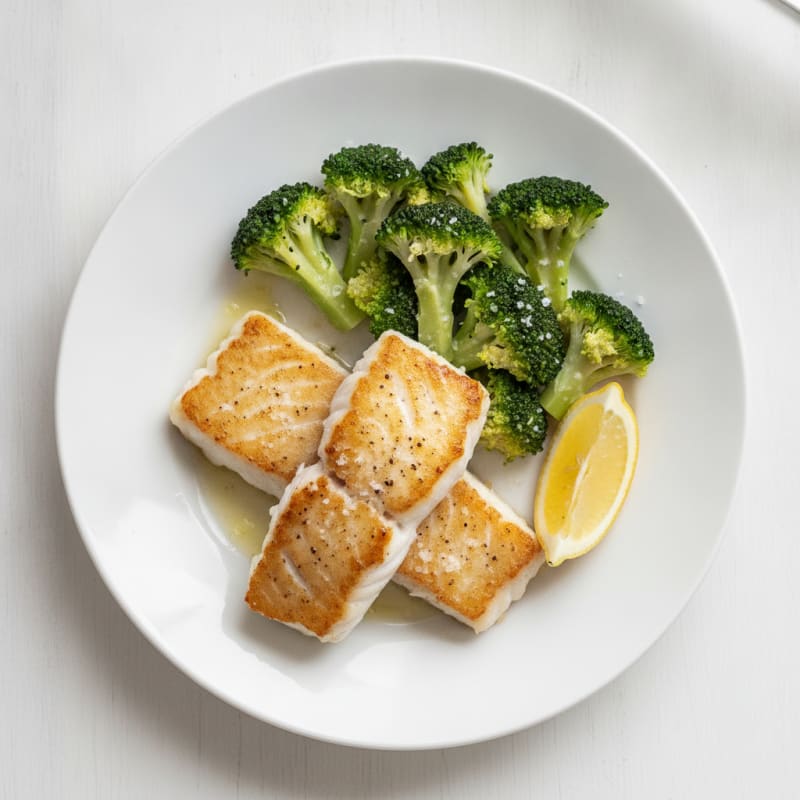 Seared Cod with Steamed Broccoli and Lemon