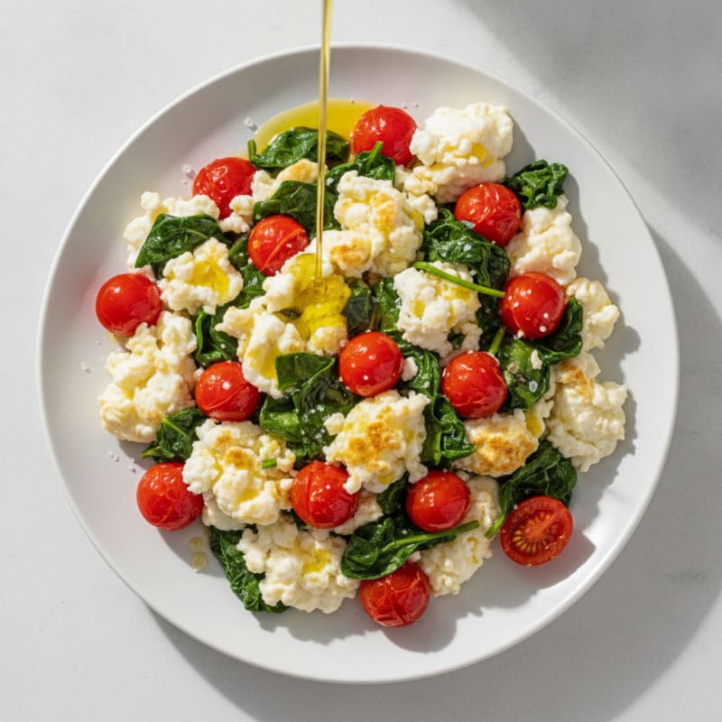 Egg White Spinach Scramble with Cherry Tomatoes