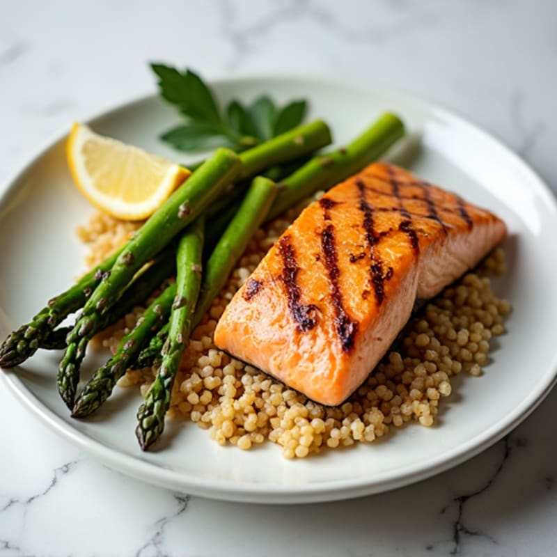 Grilled Salmon with Roasted Asparagus and Quinoa