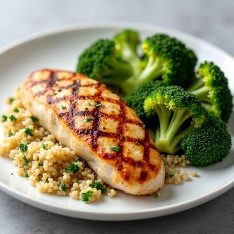 Grilled Chicken Breast with Quinoa and Steamed Broccoli