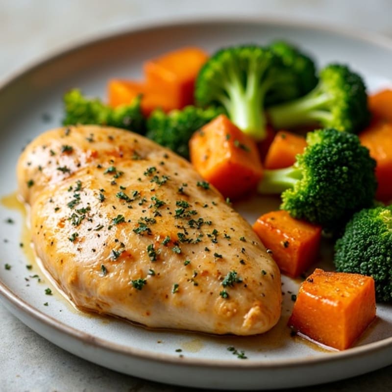 Sheet Pan Lemon Herb Chicken with Roasted Broccoli and Sweet Potatoes