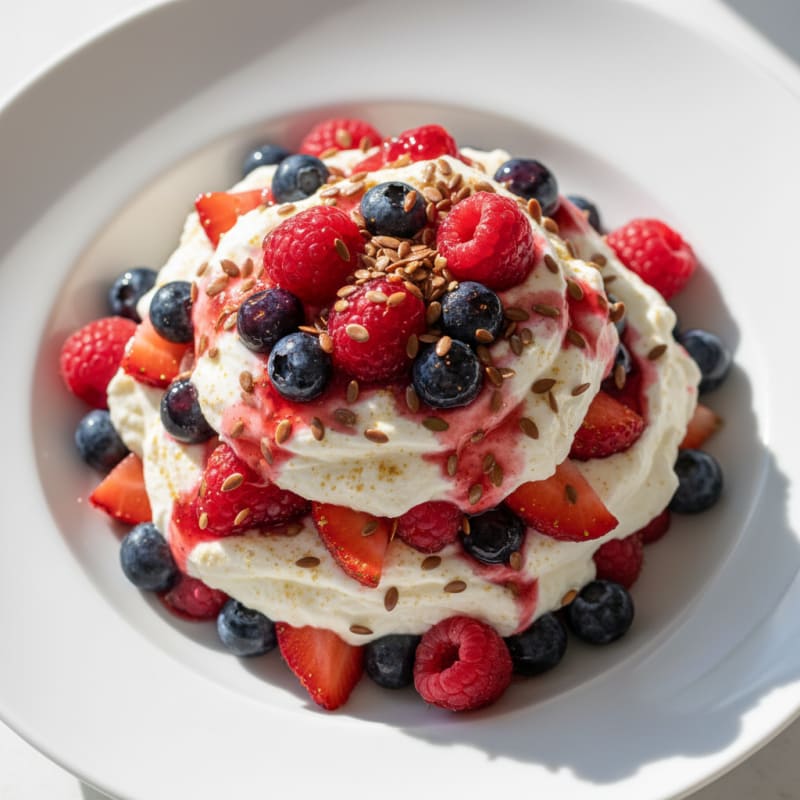 High-Protein Vanilla Greek Yogurt Parfait with Whey Protein and Mixed Berries