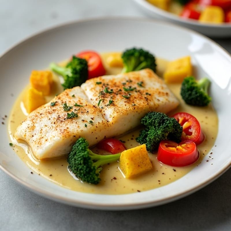 Barramundi with Creamy Coconut Curry and Fresh Vegetables