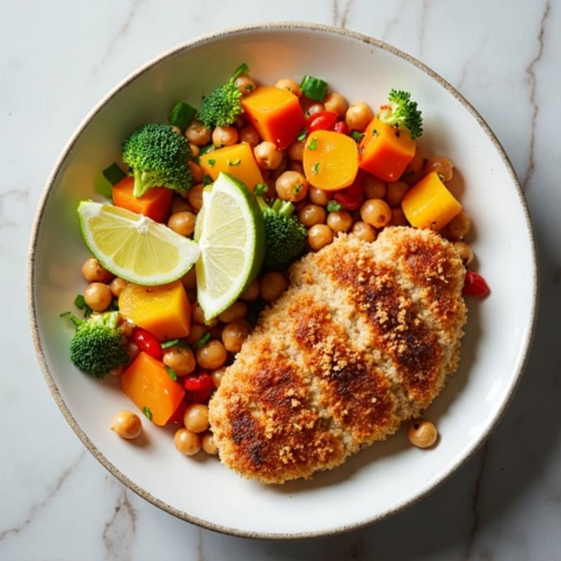 Crispy Chicken and Veggie Power Bowl with Creamy Tahini Dressing